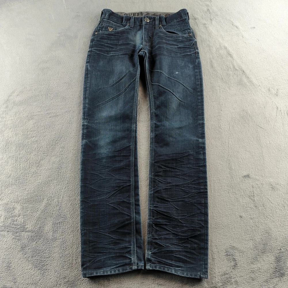 Vintage Guess Premium Jeans Mens 29x34 Blue Lincoln Slim Straight Whiskered Y2K